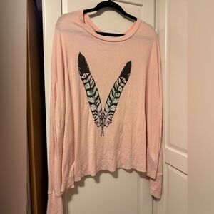 Wildfox Pink Feather Long Sleeve Tee
